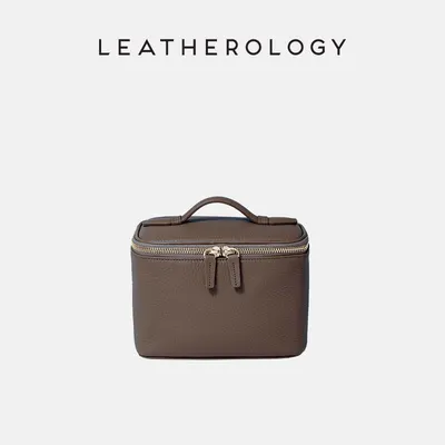 Genuine Leather Cosmetic Bag with Handheld Handle