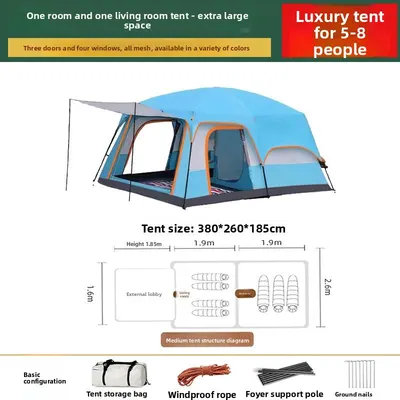 Foldable Waterproof Camping Tent with Two Bedrooms