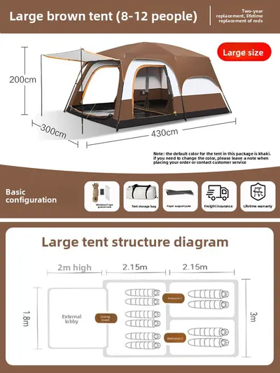 Foldable Waterproof Camping Tent with Two Bedrooms