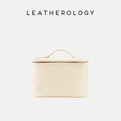 Genuine Leather Cosmetic Bag with Handheld Handle