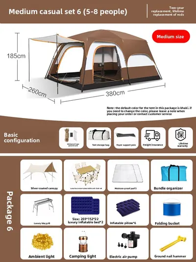 Foldable Waterproof Camping Tent with Two Bedrooms