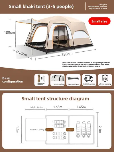 Foldable Waterproof Camping Tent with Two Bedrooms