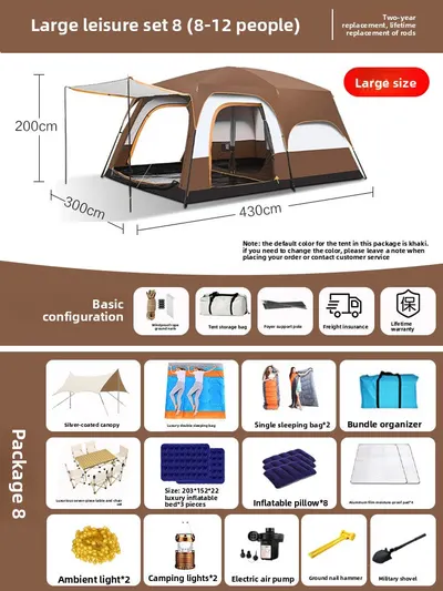 Foldable Waterproof Camping Tent with Two Bedrooms