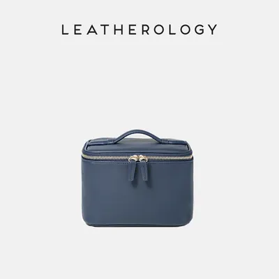 Genuine Leather Cosmetic Bag with Handheld Handle