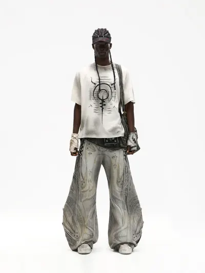 Flared patchwork jeans