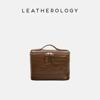Genuine Leather Cosmetic Bag with Handheld Handle
