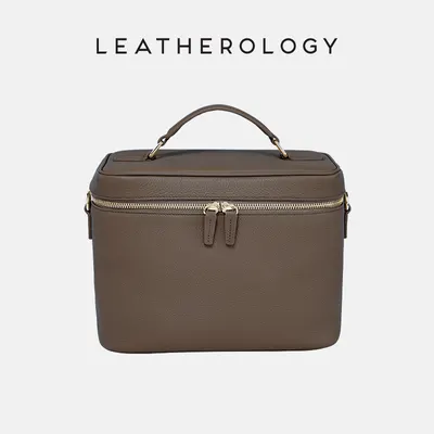 Genuine Leather Cosmetic Bag with Handheld Handle