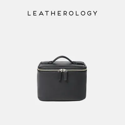 Genuine Leather Cosmetic Bag with Handheld Handle