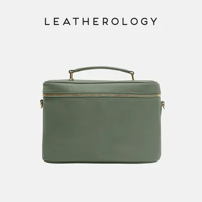 Genuine Leather Cosmetic Bag with Handheld Handle