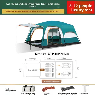 Foldable Waterproof Camping Tent with Two Bedrooms