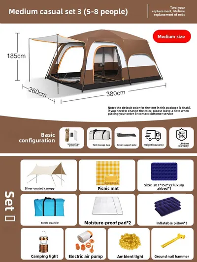Foldable Waterproof Camping Tent with Two Bedrooms