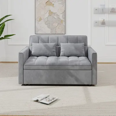 Velvet Convertible Loveseat 2 Seater Sofa with Adjustable Backrest,Pull-Out Bed and 2 Lumbar Pillows,for Small Space Living Room Apartment