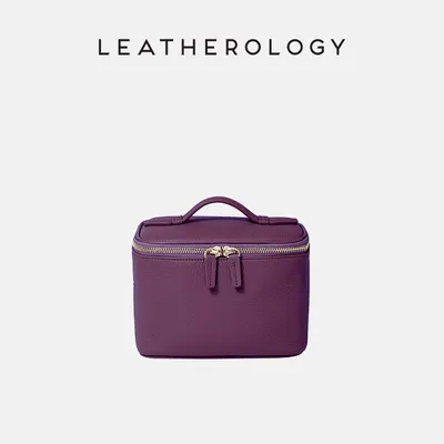 Genuine Leather Cosmetic Bag with Handheld Handle